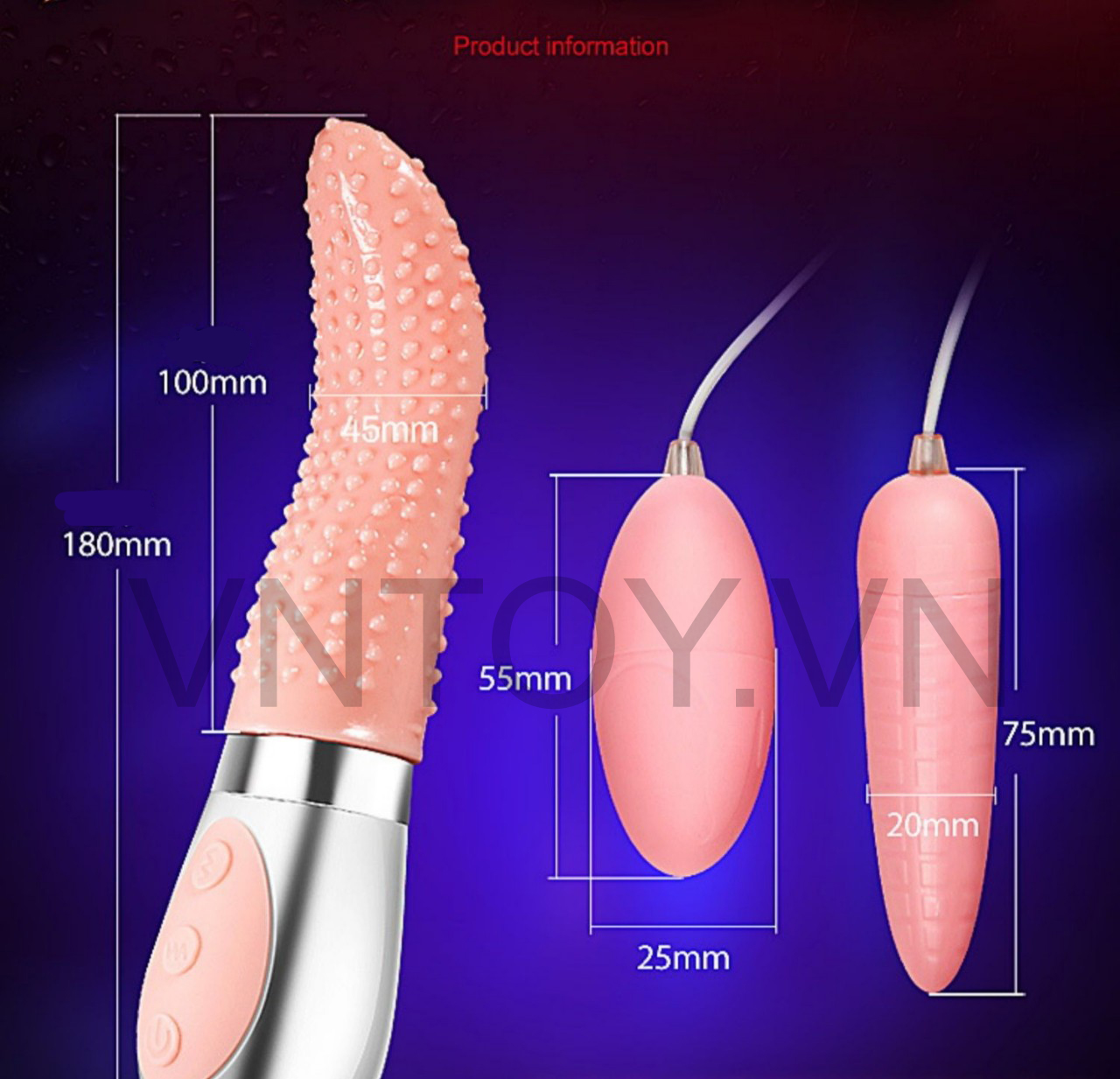 Lưỡi liếm gai kèm trứng rung 2 đầu Silicon sạc pin