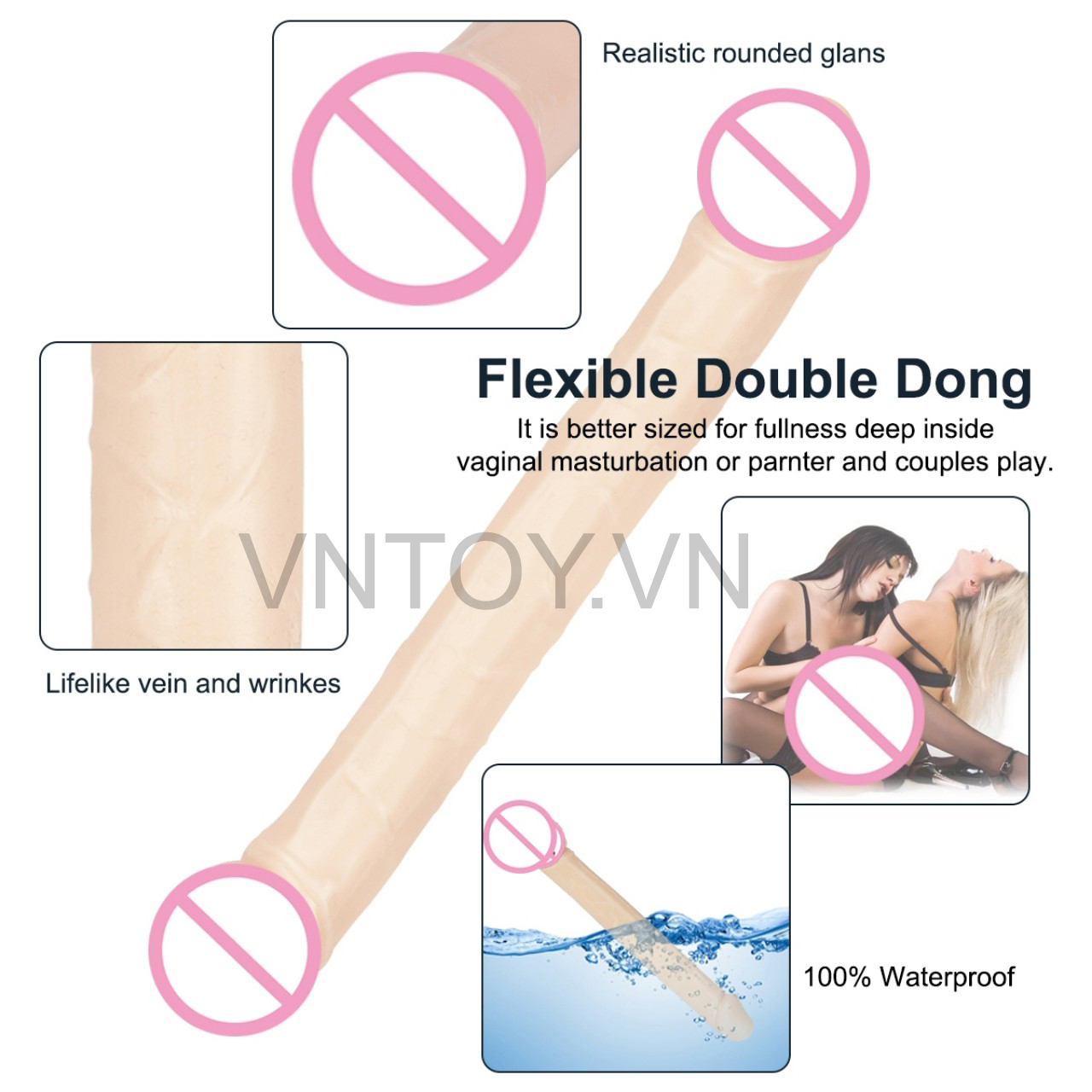 Dương vật giả Silicon 2 đầu có vòng bi dài