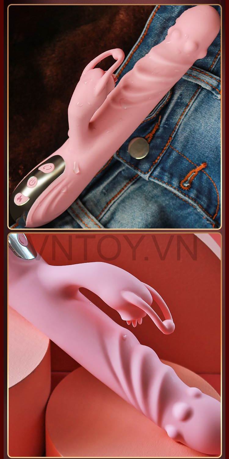 Dương vật giả rung thụt cao cấp vòng bi ngoáy và lưỡi liếm sưởi ấm 42 độ