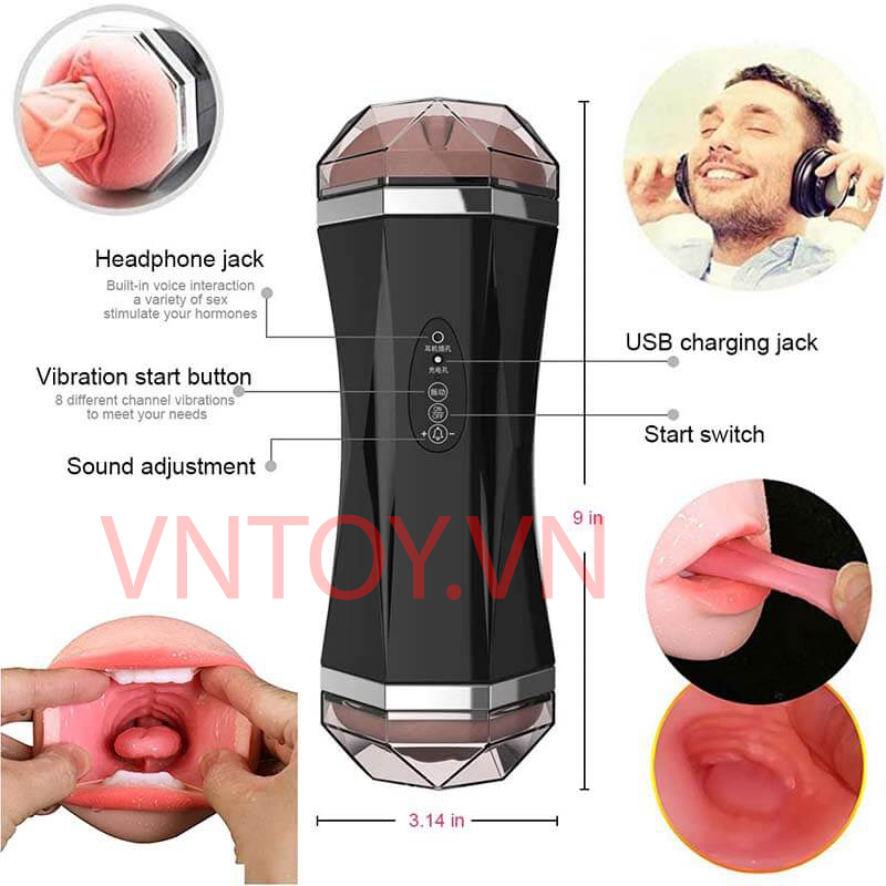 Âm đạo giả 2 đầu Jiuai rung rên tặng kèm tai nghe