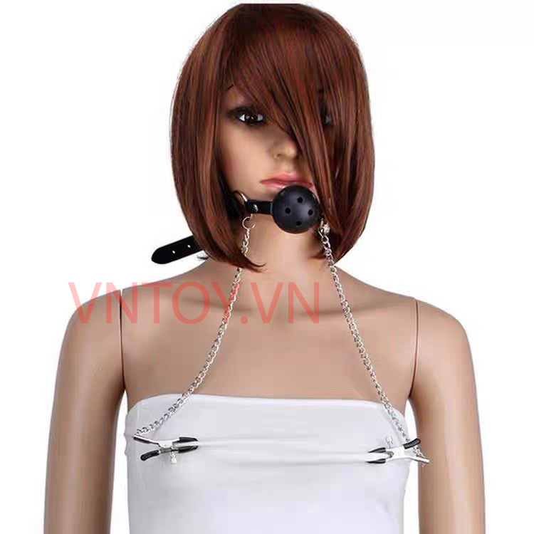 Đồ chơi BDSM Kẹp ti bịt miệng bạo dâm