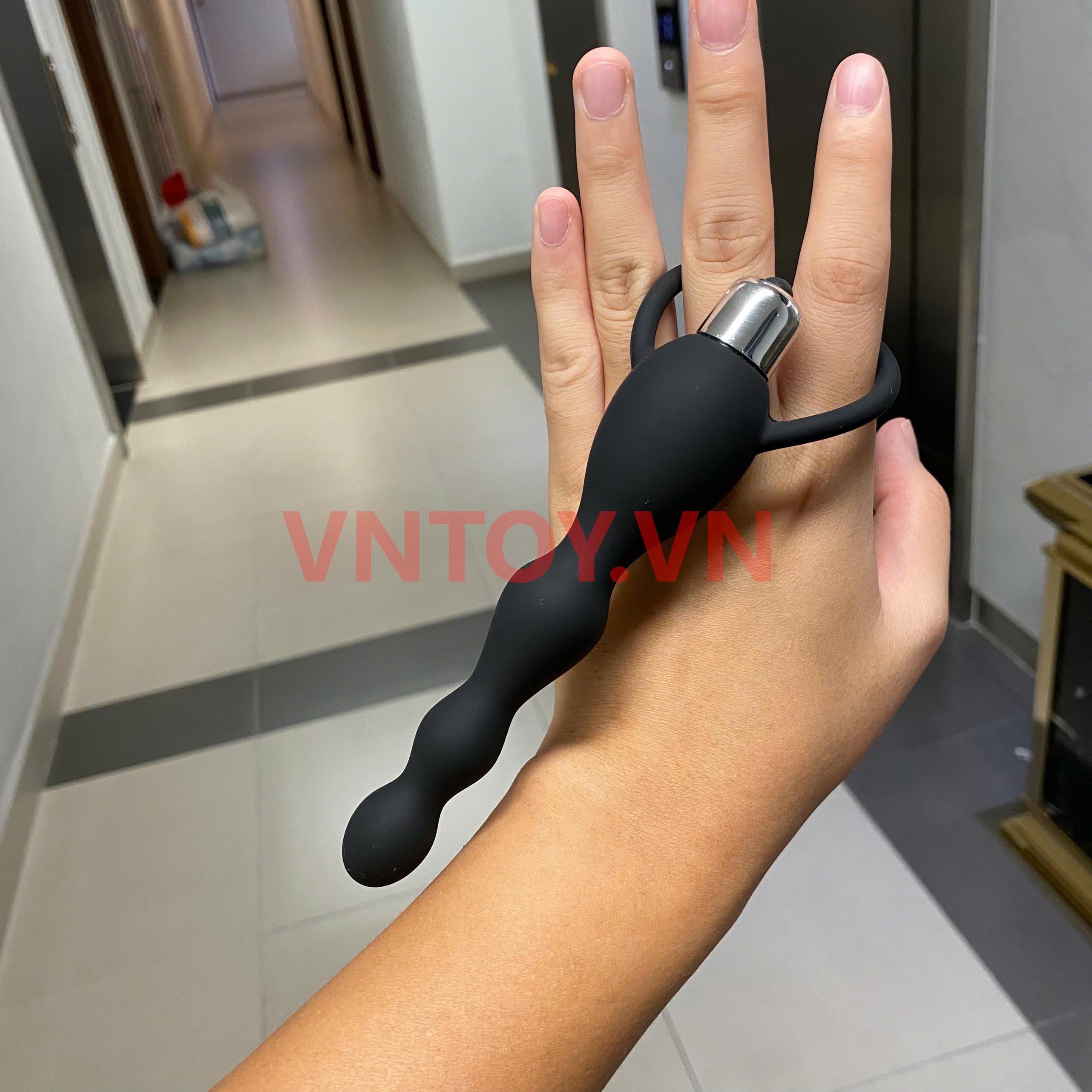 Chuỗi hạt silicon rung hậu môn có tay cầm trái tim