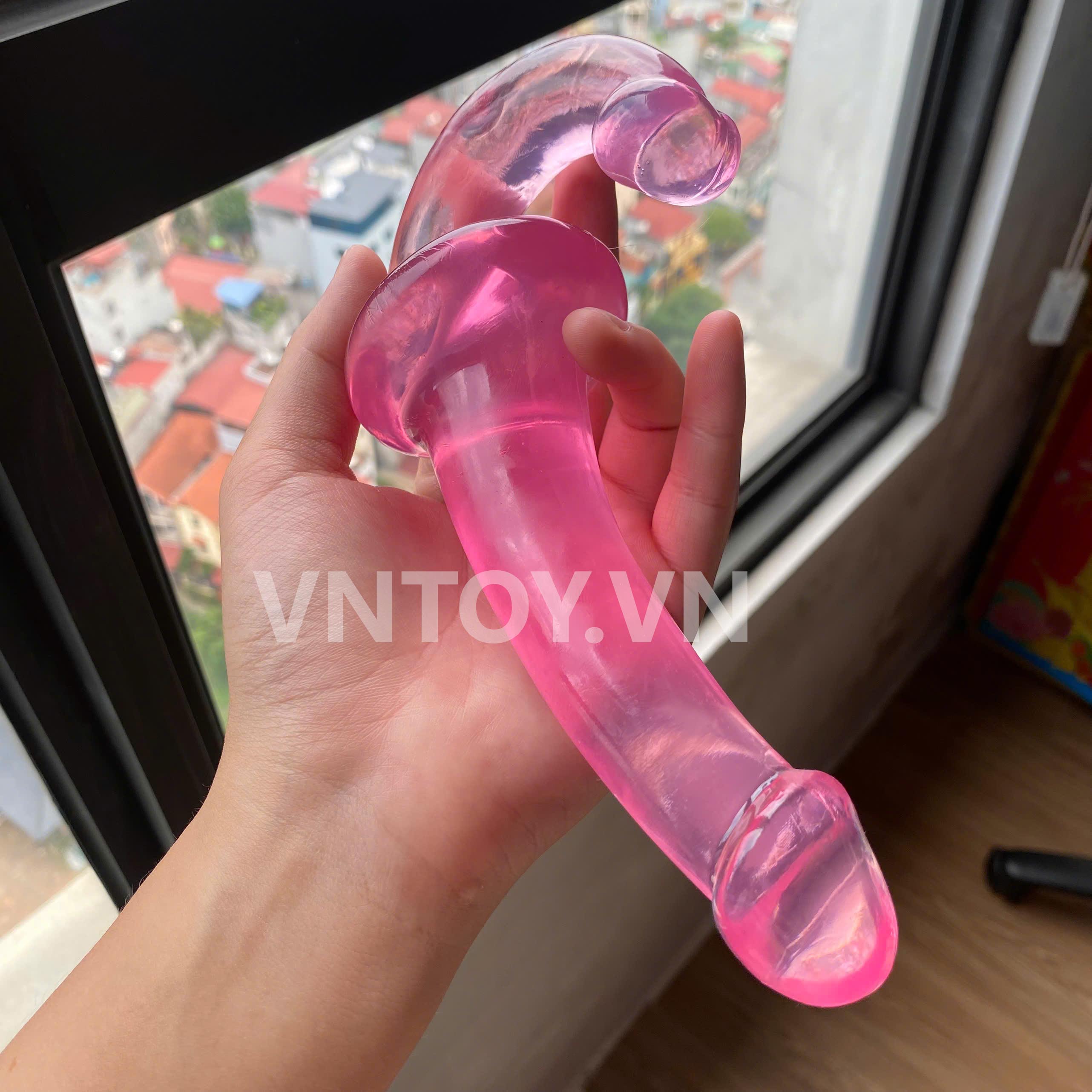Dildo giả dương vật 2 đầu trong suốt dùng cho Les
