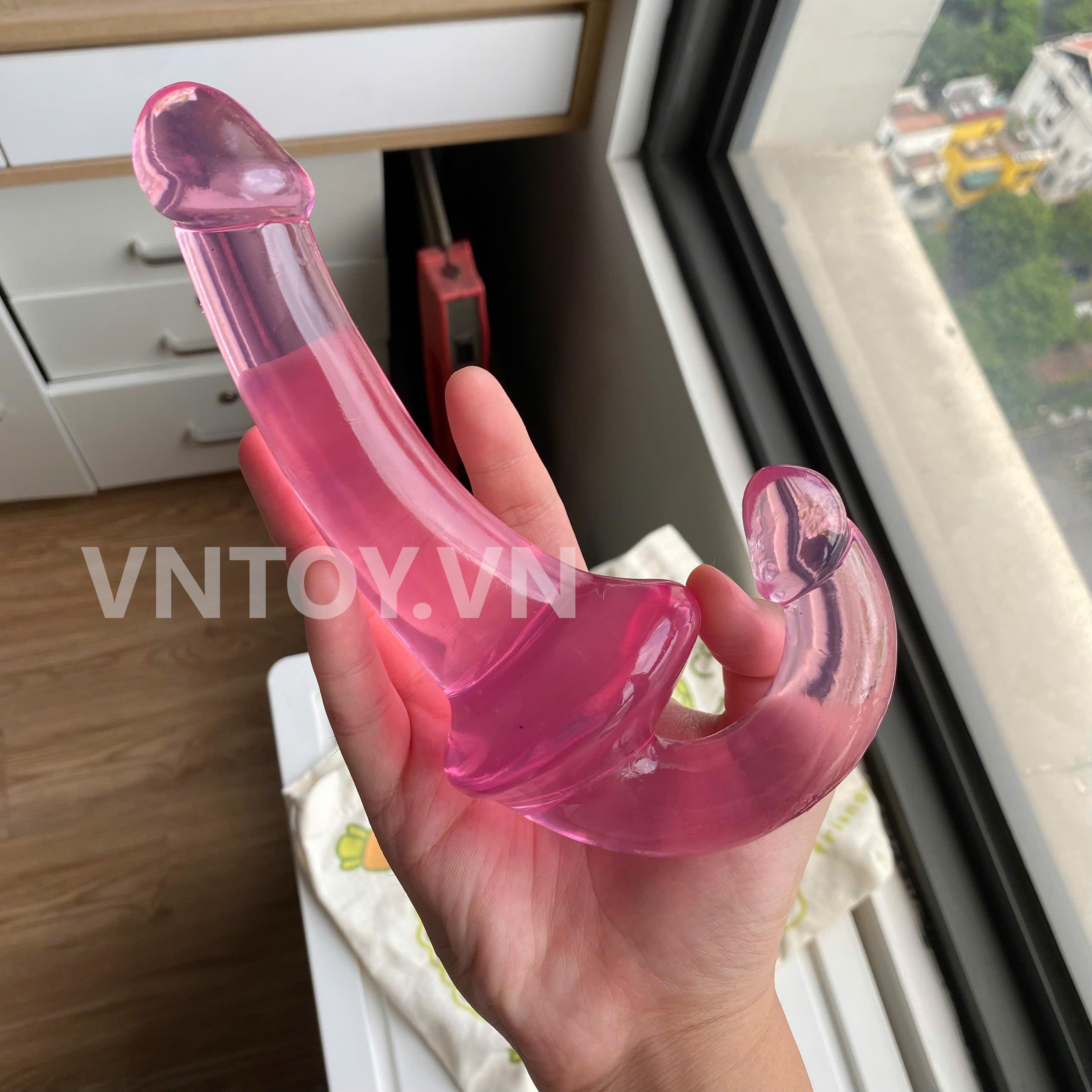 Dildo giả dương vật 2 đầu trong suốt dùng cho Les