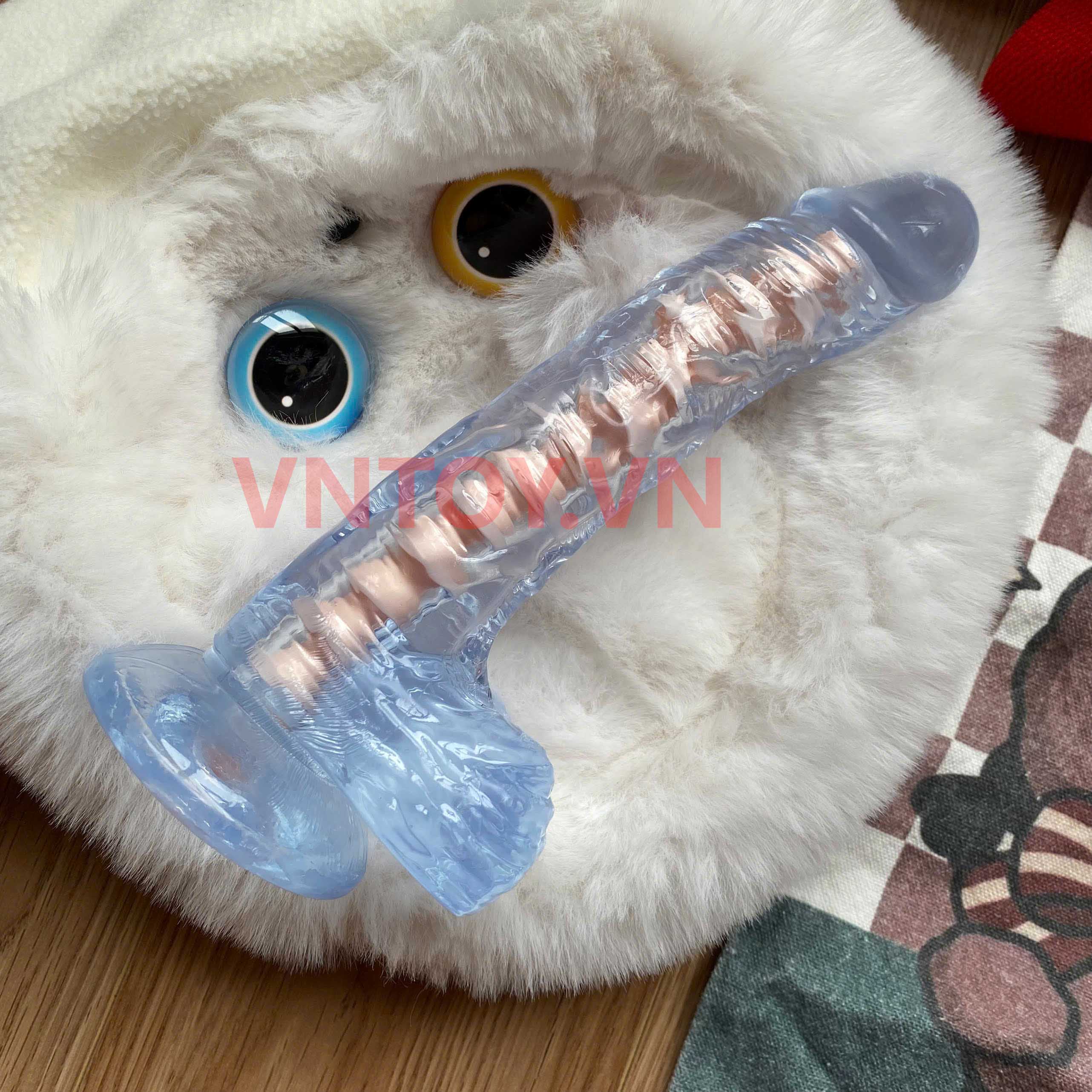 Dương vật giả dẻo trong suốt có lõi xương sống định hình