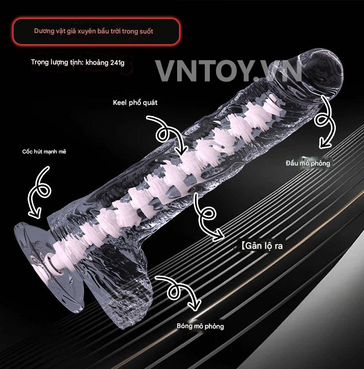Dương vật giả dẻo trong suốt có lõi xương sống định hình