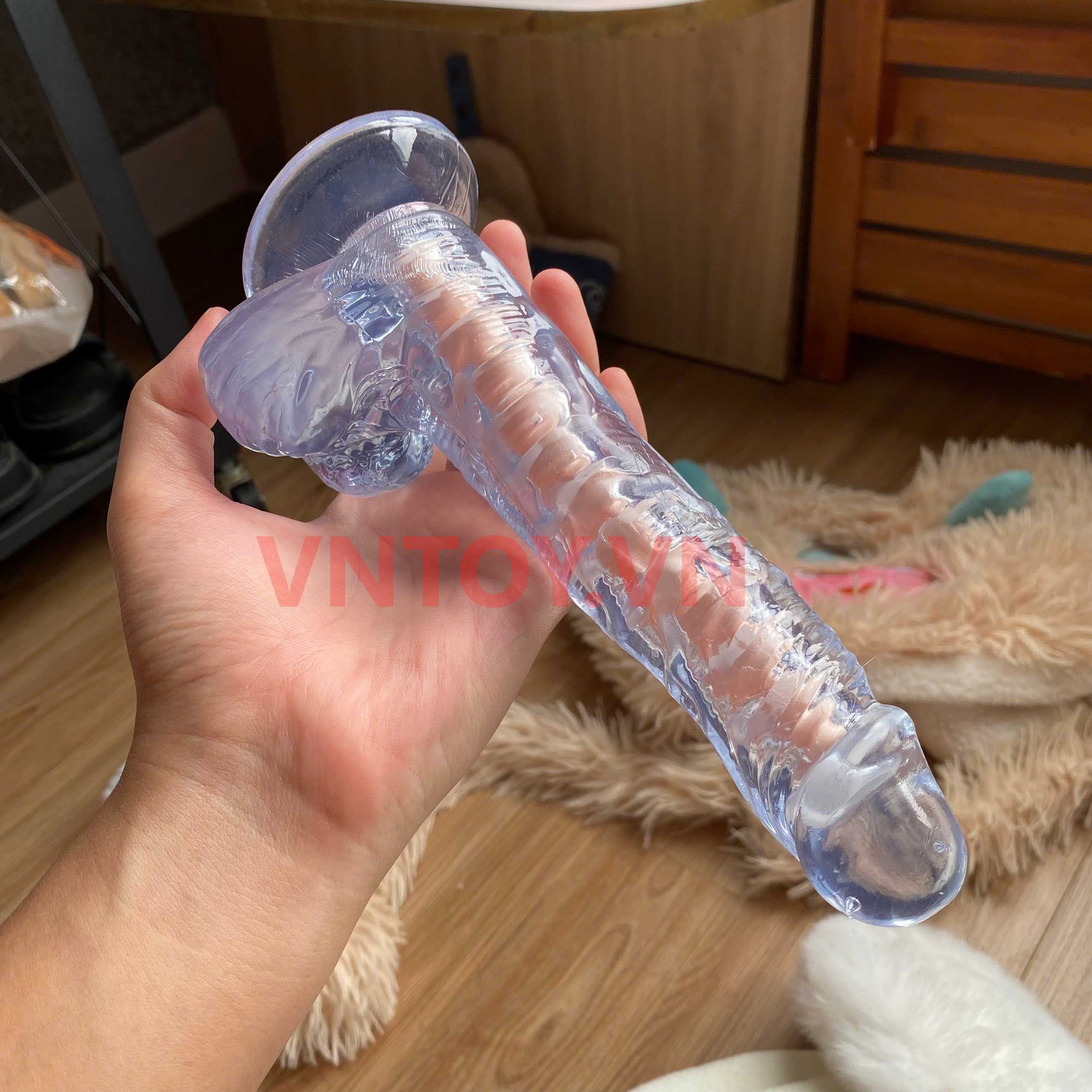 Dương vật giả dẻo trong suốt có lõi xương sống định hình