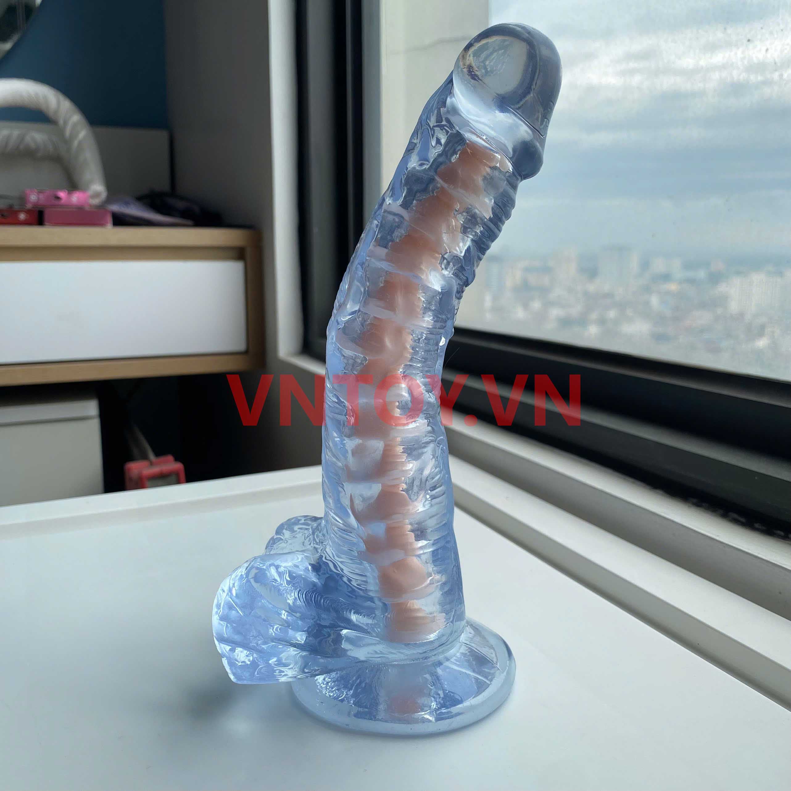 Dương vật giả dẻo trong suốt có lõi xương sống định hình