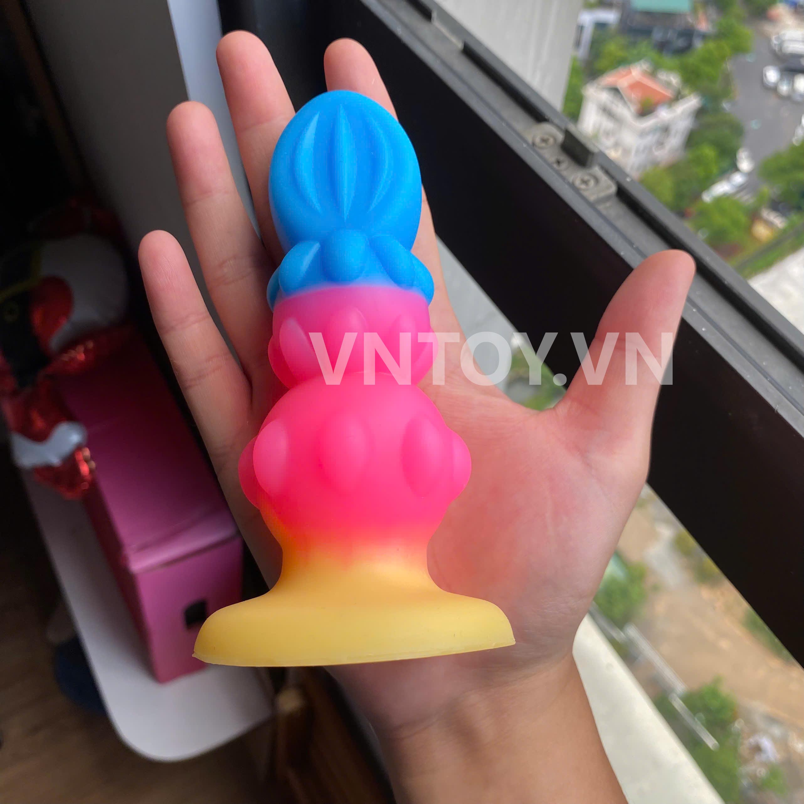 Dương vật giả fantasy silicon mềm mịn hình dáng sừng kỳ lân hoa bầu màu sắc sặc sỡ