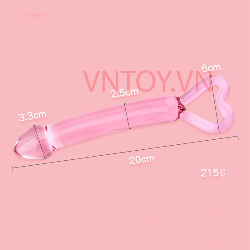 Dương vật giả pha lê cao cấp gắn hậu môn tay cầm trái tim