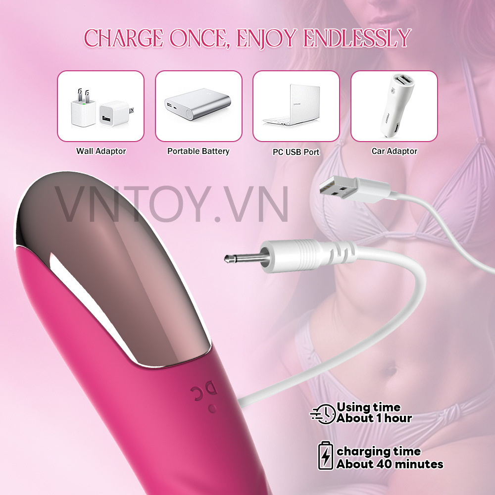 Dương vật giả dài cầm tay Silicon rung 2 đầu