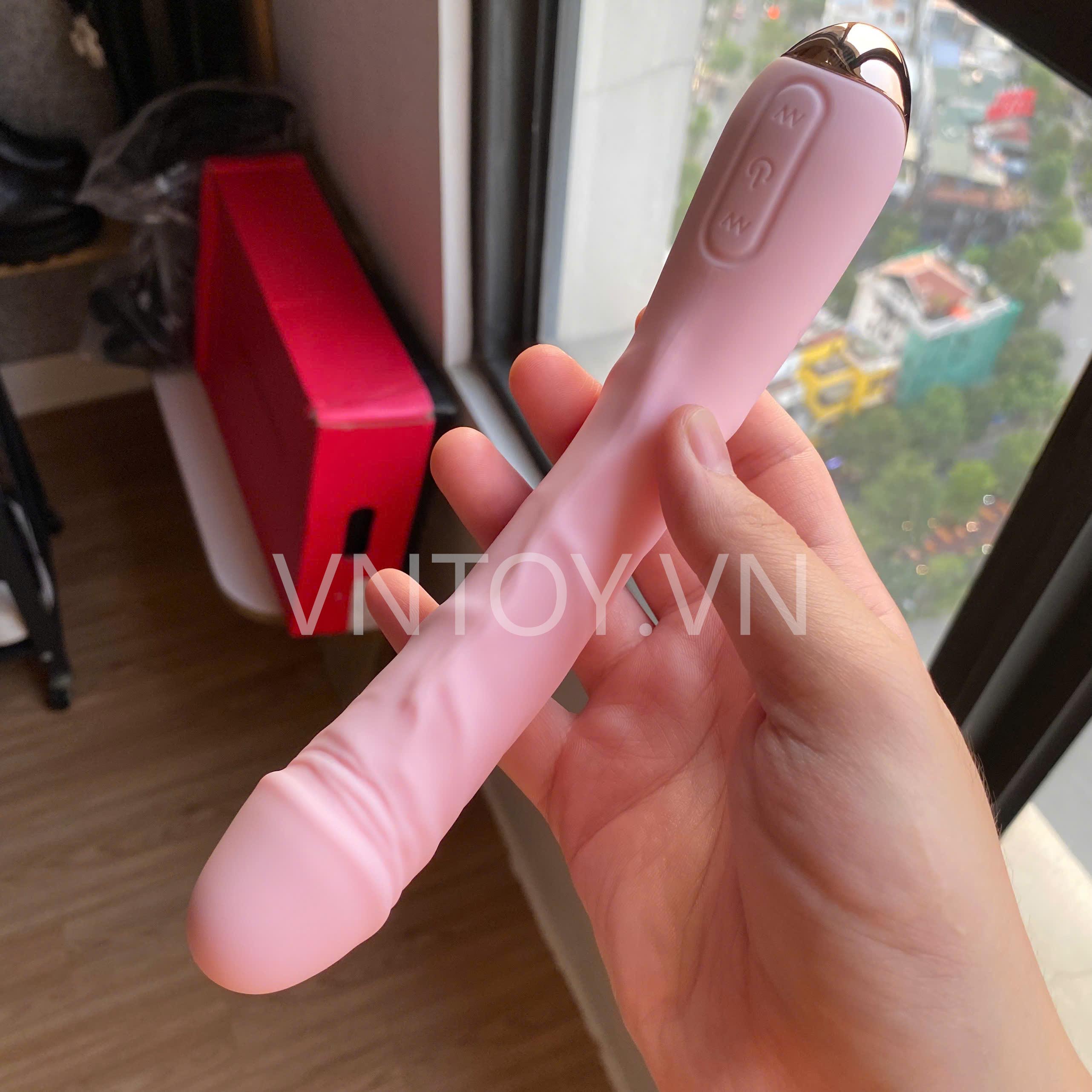 Dương vật giả dài cầm tay Silicon rung 2 đầu