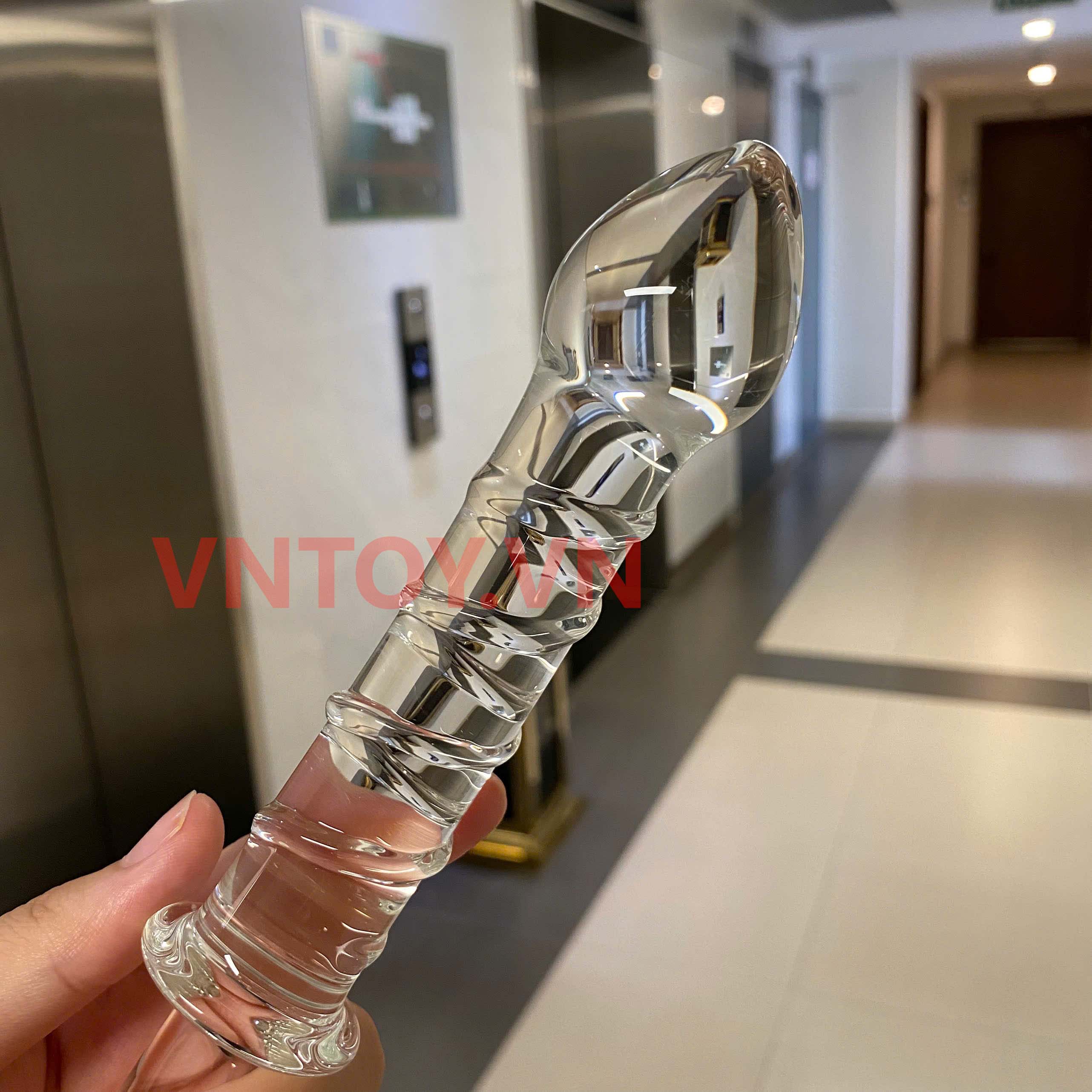 Dương vật giả thủy tinh cao cấp massage điểm G có tay cầm dài