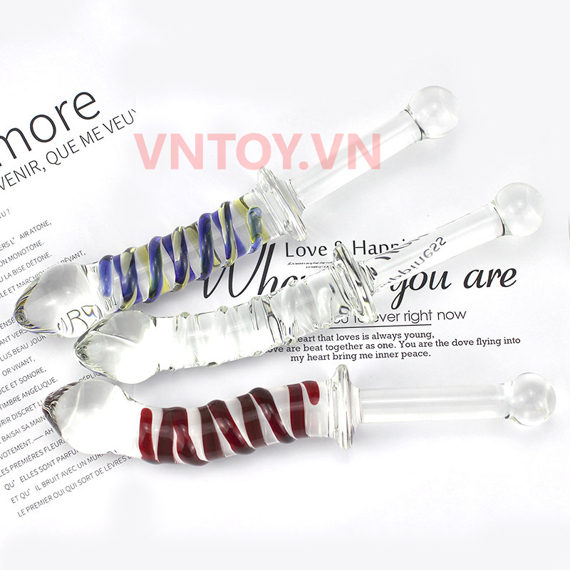 Dương vật giả thủy tinh cao cấp massage điểm G có tay cầm dài