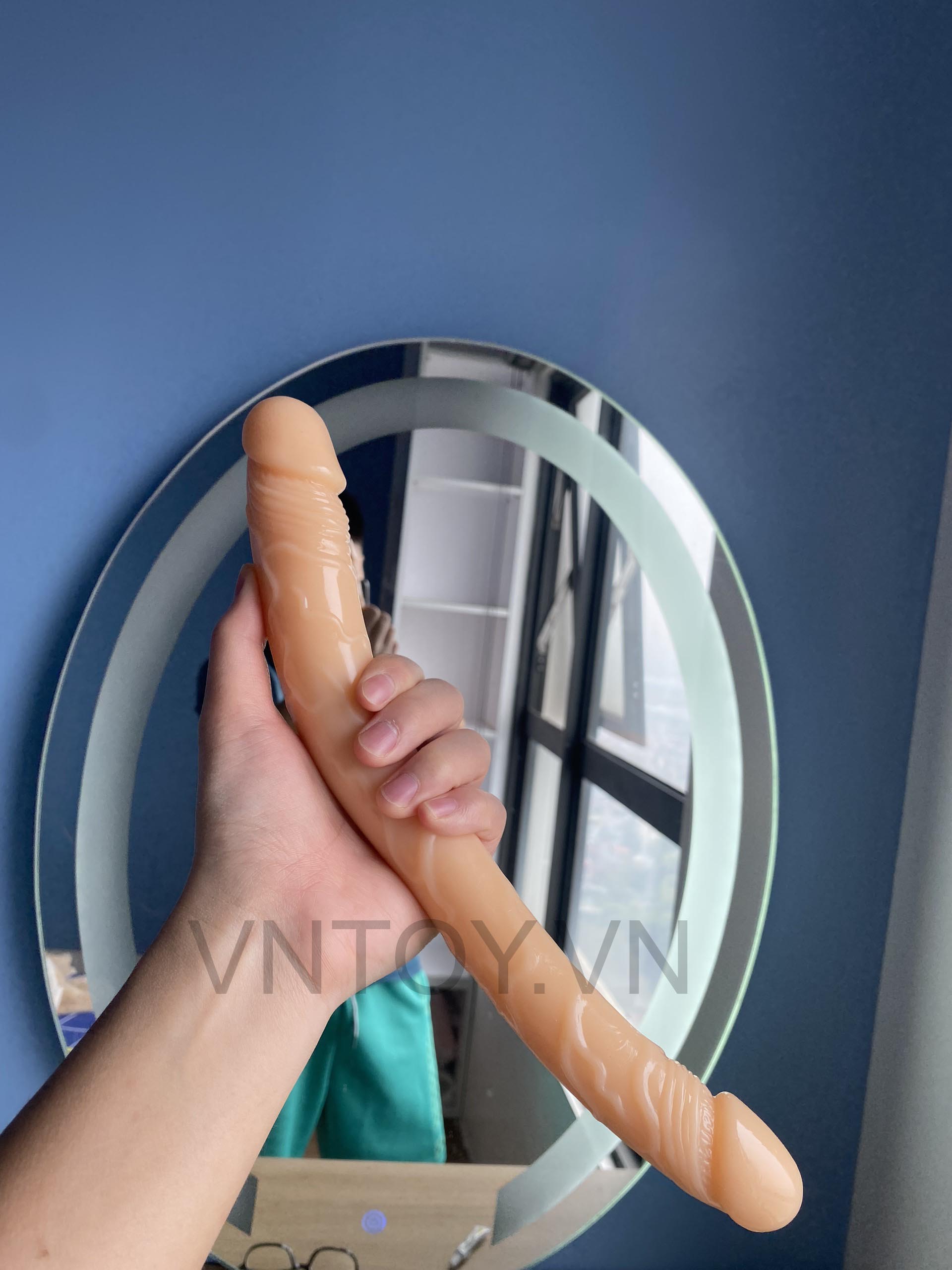 Dương vật giả Silicon 2 đầu có vòng bi dài