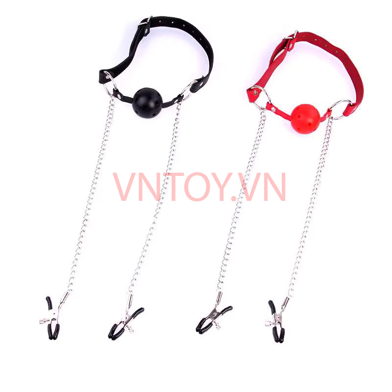 Đồ chơi BDSM Kẹp ti bịt miệng bạo dâm
