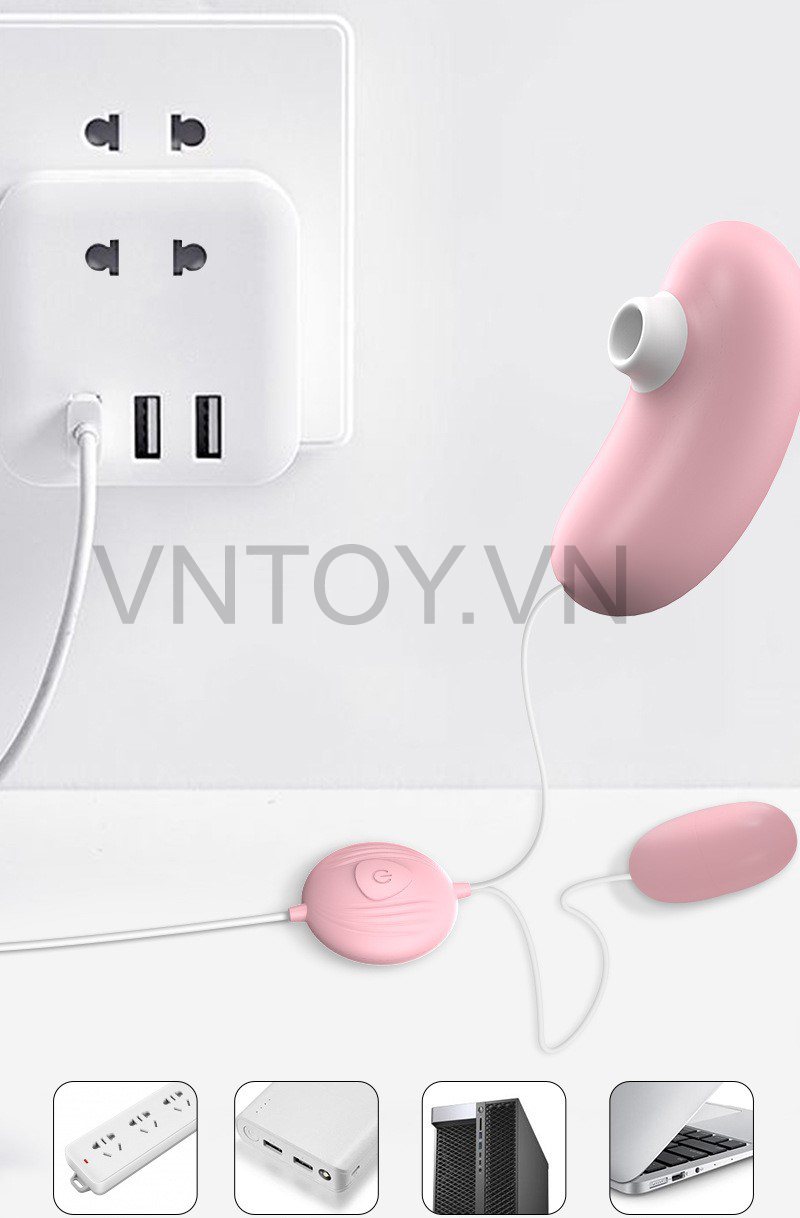 Trứng rung 2 đầu hút bú liếm âm đạo cắm USB kích thích điểm G