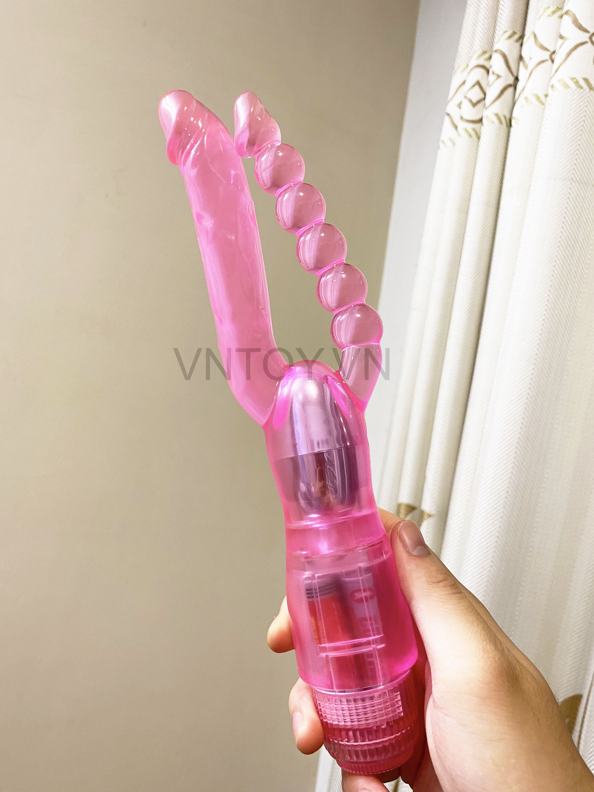 Máy rung kích thích hậu môn hai đầu dương vật và que bi Silicon