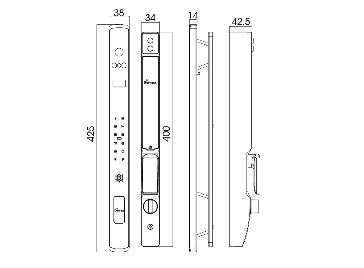 Khóa cửa nhôm Demax SL909BL CNC FACE ID REMOTE APP WIFI