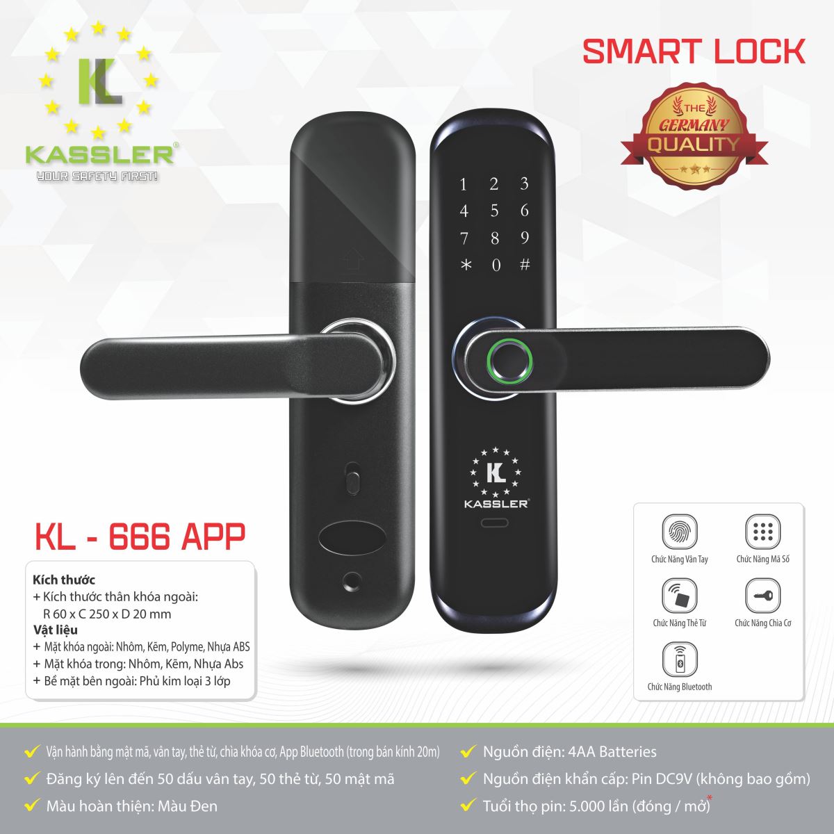 Khóa cửa gỗ Kassler KL-666-APP