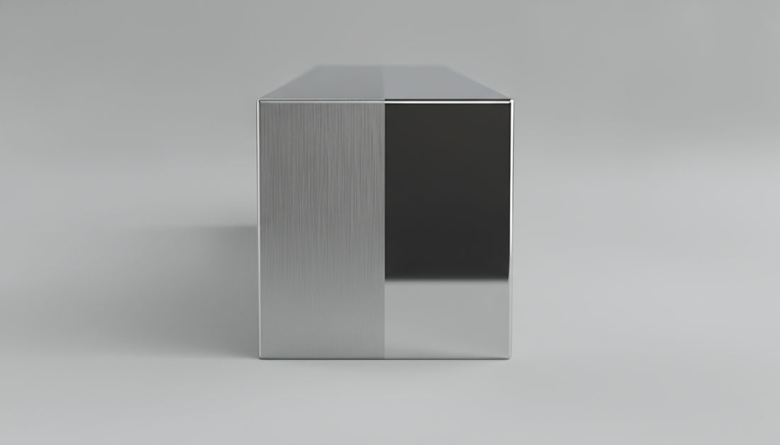 Inox xước mờ (trái) và inox bóng gương BA (phải) đặt cạnh nhau