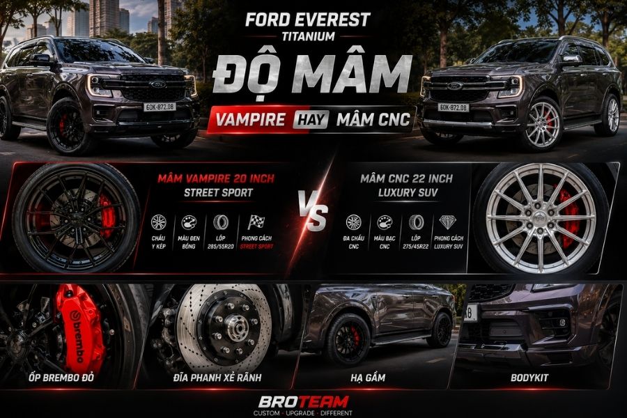 Ford Everest độ mâm cnc và mâm vampire chi tiet gói độ mâm