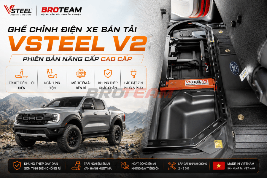 Ghế chỉnh điện Vsteel V2 khi lặp đặt lên xe bán tải