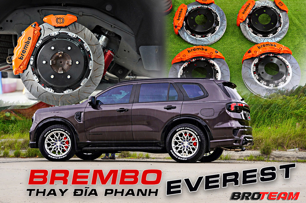 Thay đĩa phanh Brembo size zin cho xe Ford Everest