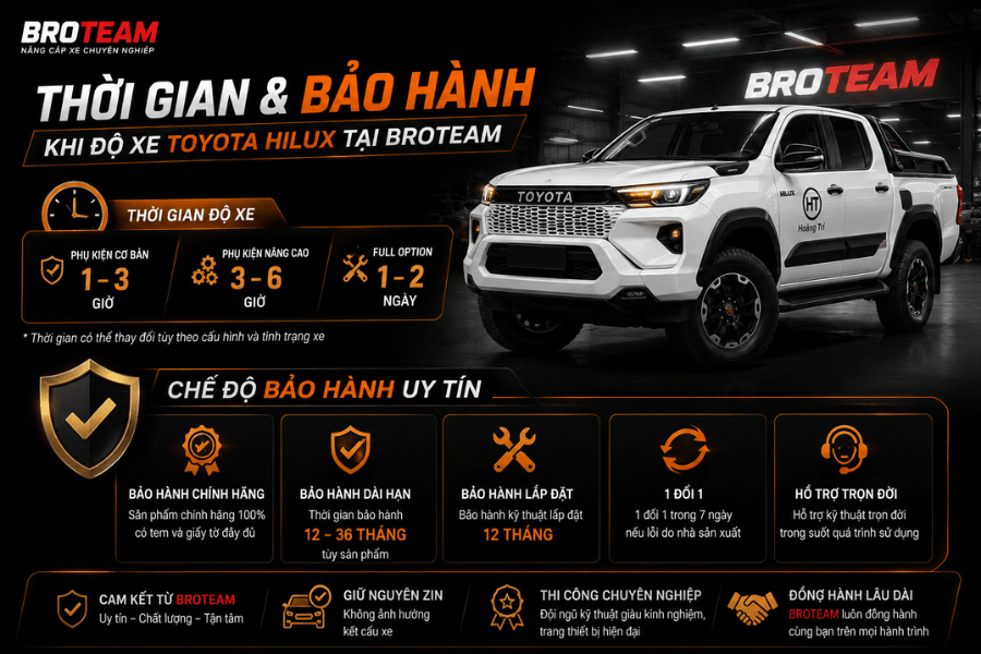 Toyota Hilux thời gian & bảo hành khi đô xe tại Broteam