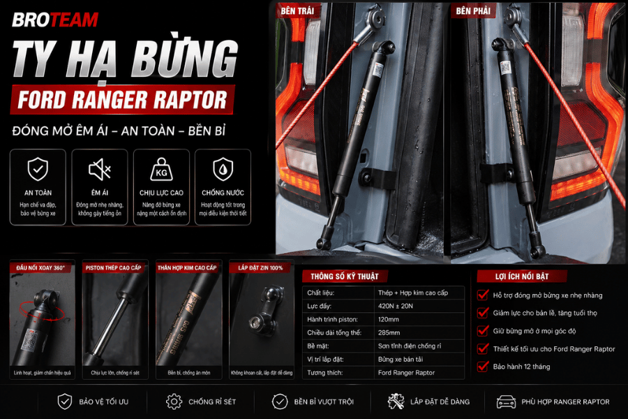 Ty hạ bửng sau xe Ford Ranger Raptor