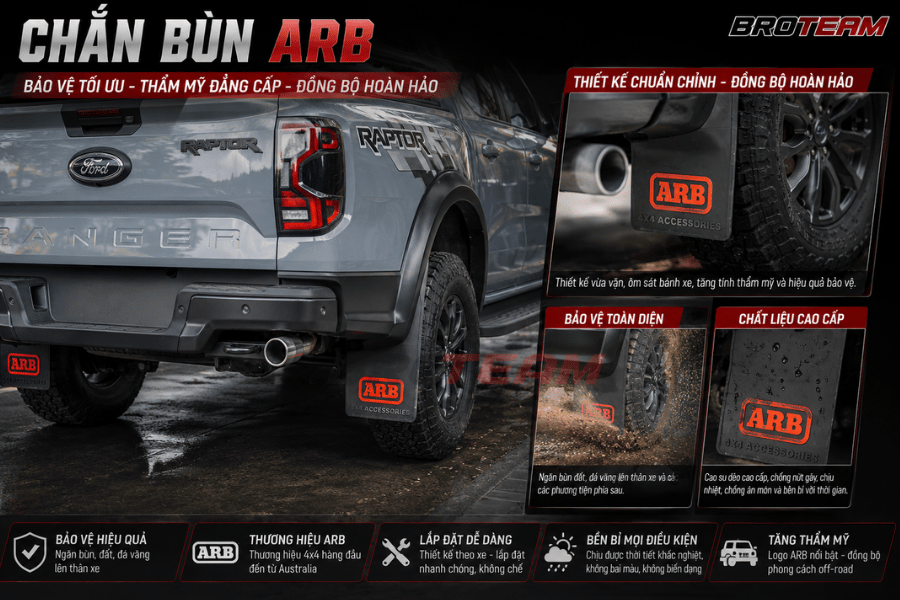 Vè chắn bùn ARB giảm đá văn và bùn đất cho xe Ford Ranger Raptor