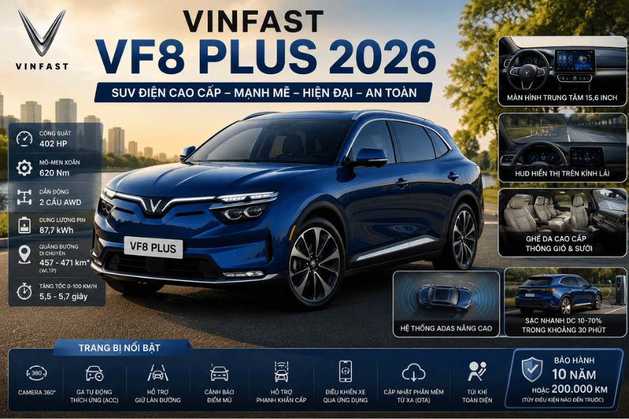 VinFast VF8 Plus 2026 – Phiên bản dành cho người muốn trải nghiệm đầy đủ hơn