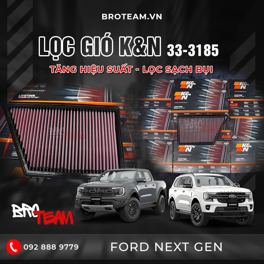Lọc gió K&N 33-3185 cho Ford Everest/Ranger/Raptor Diesel 2023+