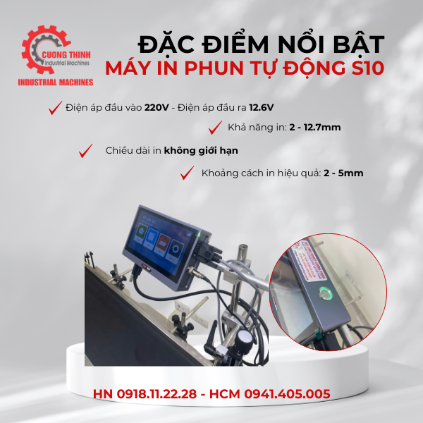 Máy in phun date tự động S10 (Máy + Băng tải)