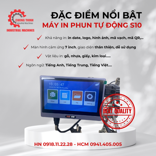 Máy in phun date tự động S10 (Máy + Băng tải)
