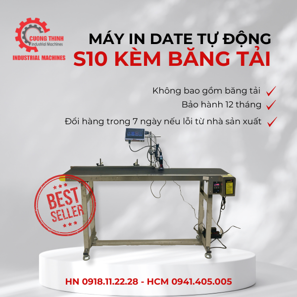 Máy in phun date tự động S10 (Máy + Băng tải)