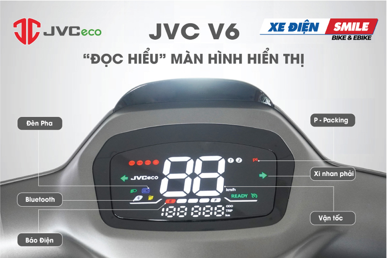 Đồng hồ điện tử của xe điện JVC V6 thiết kế tiện nghi, hiện đại
