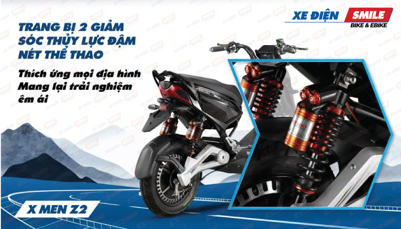 Hệ thống giảm xóc thủy lực trước và lò xo trụ giảm chấn thủy lực sau