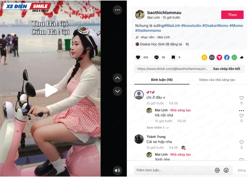 Tiktoker Mai Linh cùng chiếc Osakar màu hồng cute