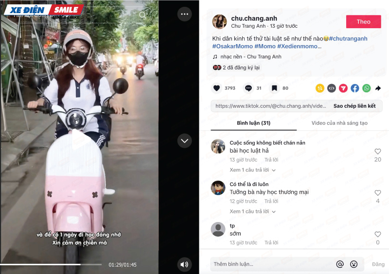 Chu Trang Anh và chiếc Momo màu hồng siêu đáng yêu