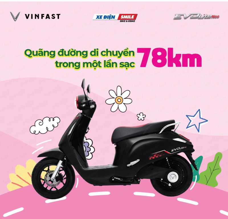 VinFast EVO LITE NEO đi được 78 km cho mỗi lần sạc đầy