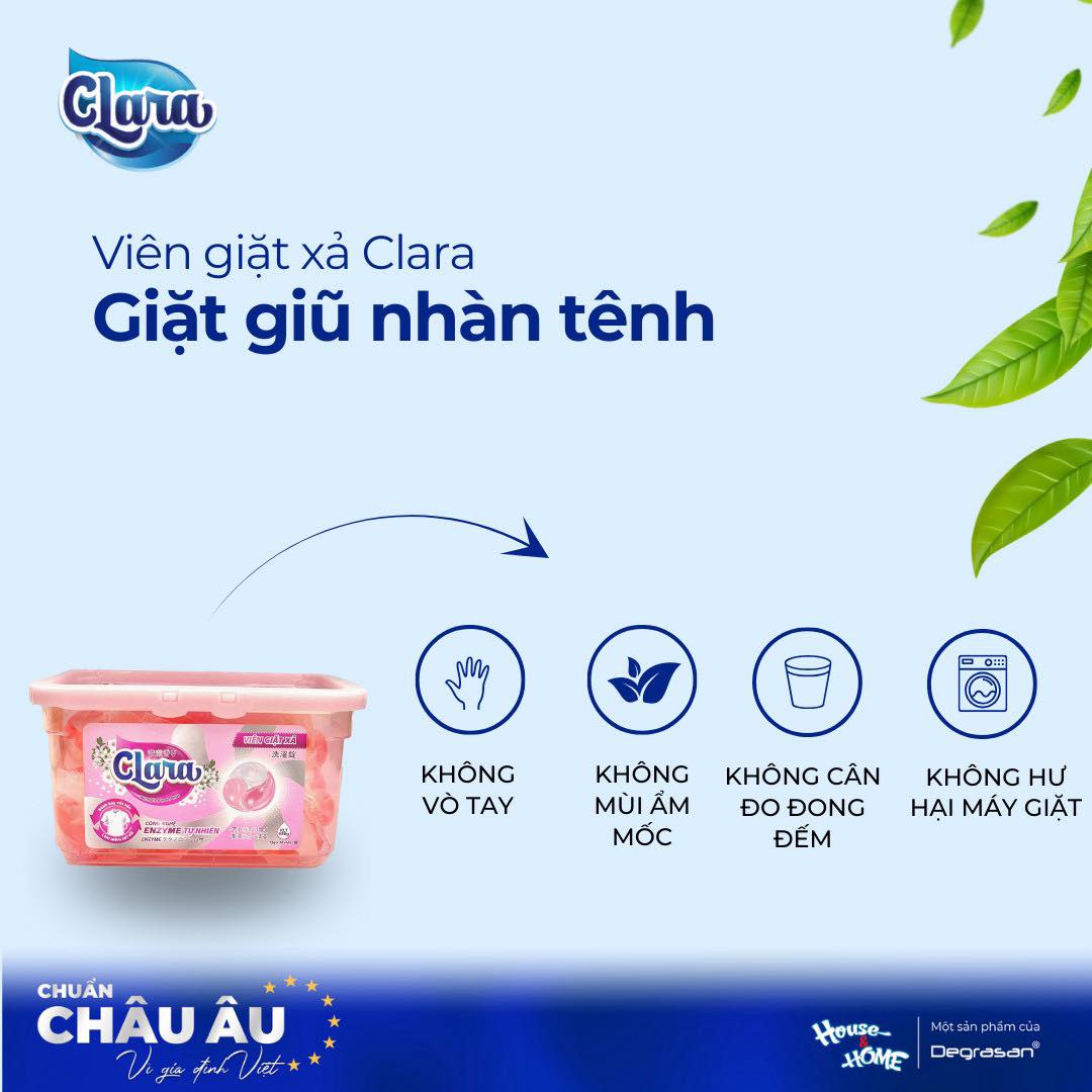 Chỉ cần 1 viên giặt xả Clara cho 1 lần giặt, tiết kiệm thời gian và công sức