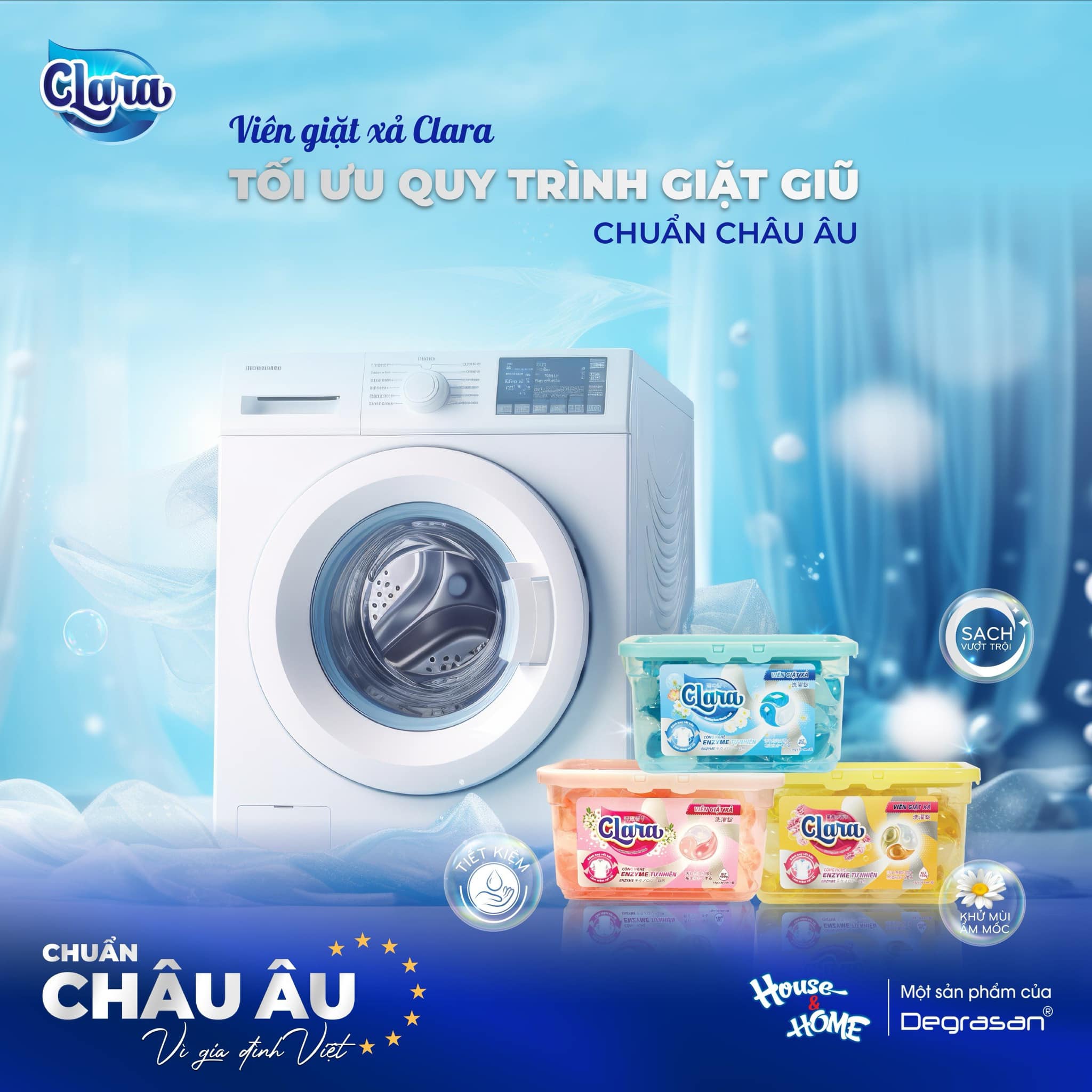 Viên giặt xả Clara giúp tối ưu quy trình giặt và bảo vệ máy giặt