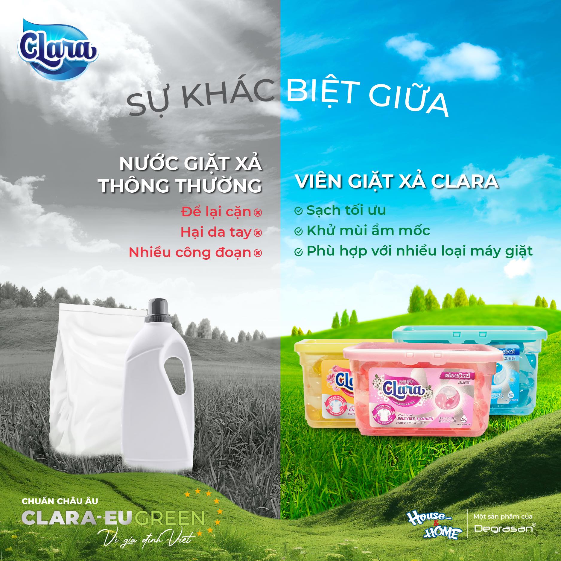 Nhờ công nghệ nén đột phá, Viên giặt xả Clara có nhiều tính năng nổi trội