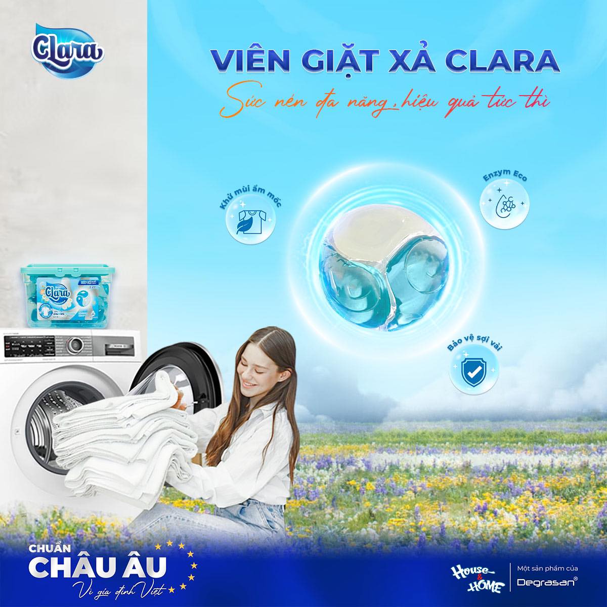 Viên giặt xả Clara 3in1 - Sức nén đa năng, hiệu quả tức thì