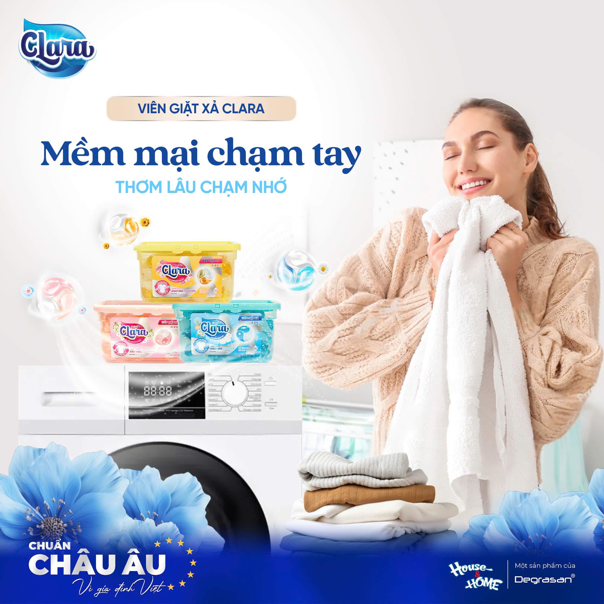 Viên giặt xả Clara 3in1 sạch sâu - thơm lâu - mềm mại