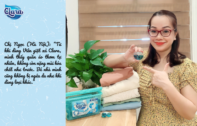 Viên giặt xả 3in1 Clara được rất nhiều chị em nội trợ tin dùng và phản hồi tích cực
