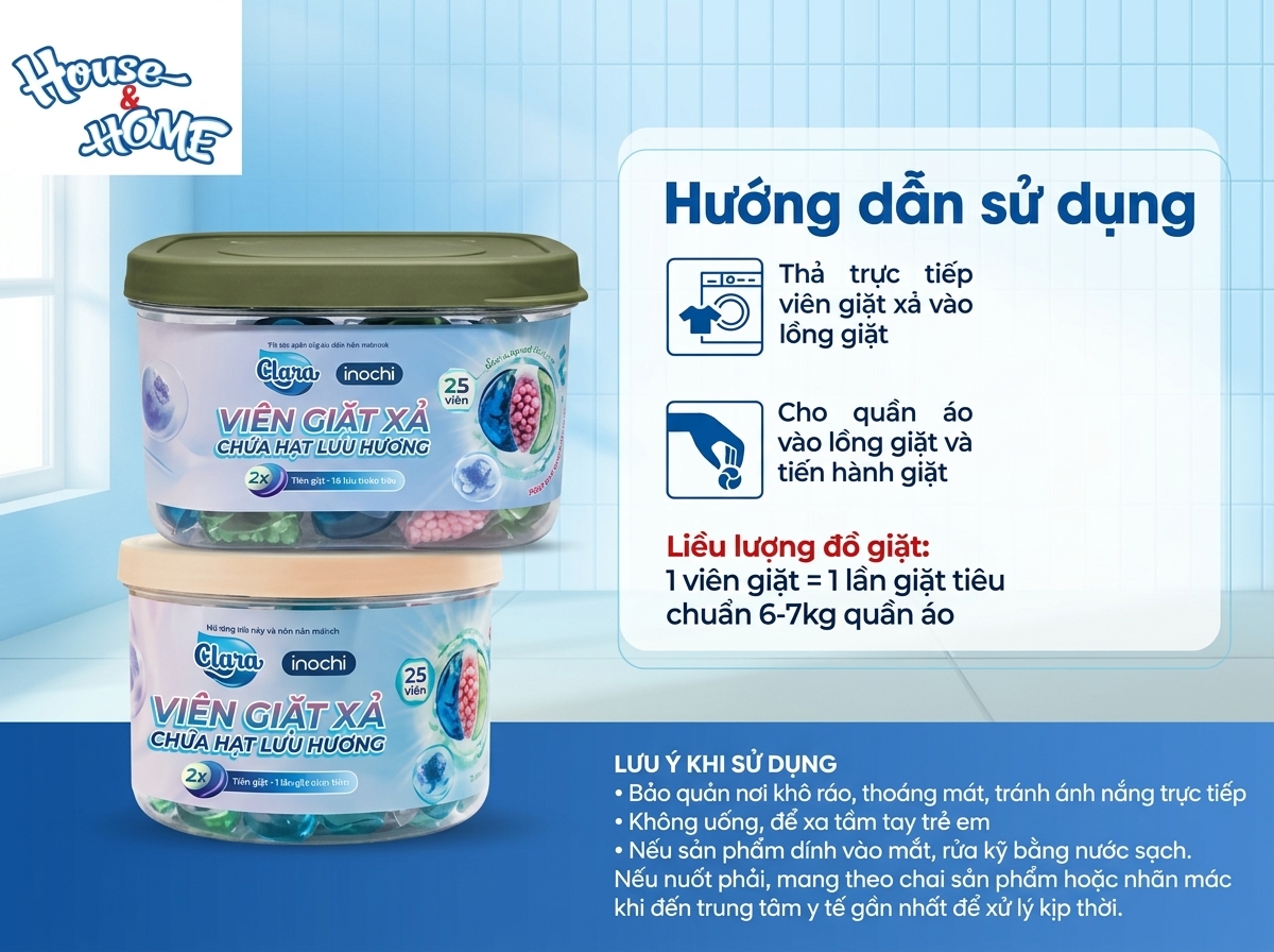 Hướng dẫn sử dụng Viên giặt xả Clara 3in1