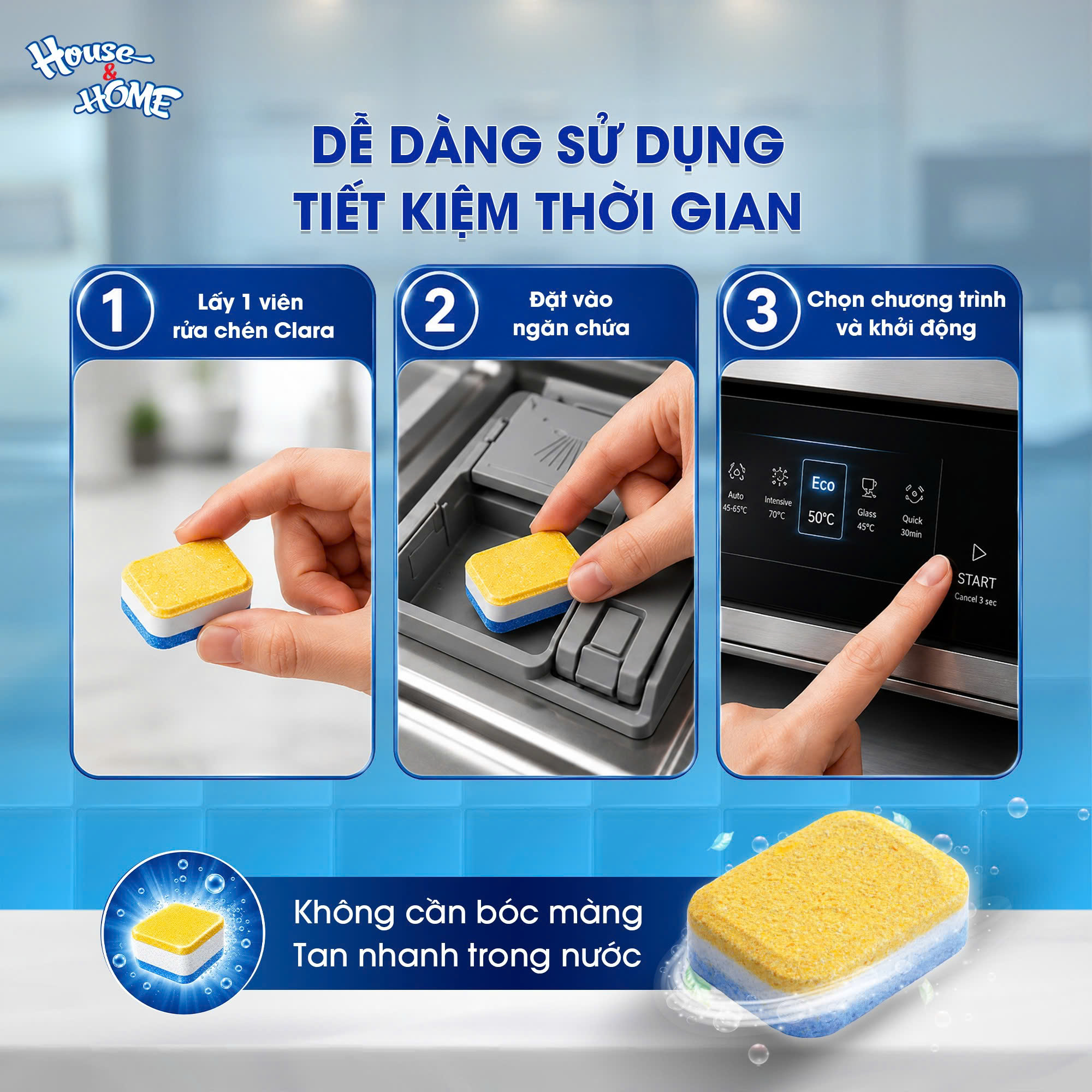 Hướng dẫn sử dụng viên rửa chén Clara
