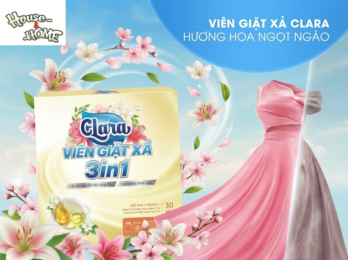 Viên giặt xả Clara 3in1 hương hoa ngọt ngào